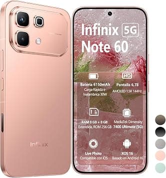 Infinix Note 60 5G Smartphone 8GB RAM 256GB Storage, Dual SIM Android Mobile Phone – Rose Gold on Amazon.ae - Price Tracker