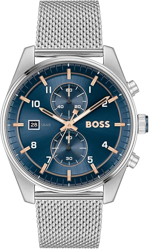 BOSS SKYTRAVELLER MENS BLUE SUNRAY DIAL STAINLESS STEEL WATCH - 1514149 on Amazon.ae - Price Tracker