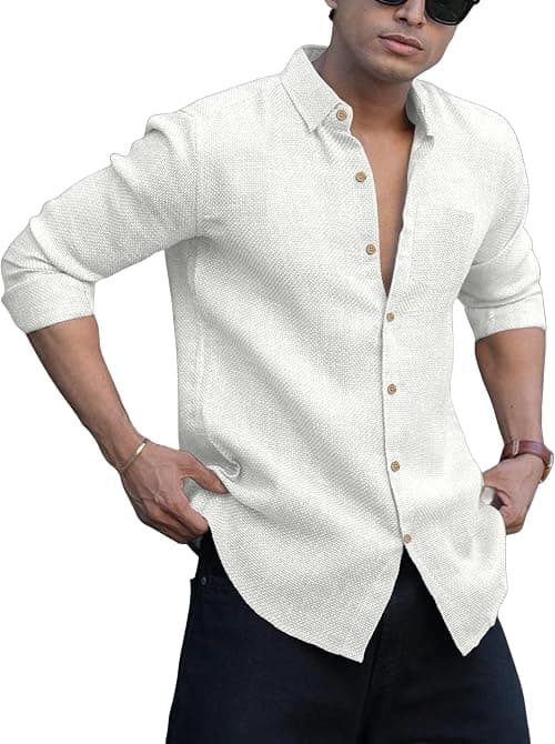 Men's Solid Linen Cotton Shirt | Casual | Solid | Long Sleeve | Summer - Regular Fit | Stylish Mens Shirt | Daily Formal Wear on Amazon.ae - Price Tracker
