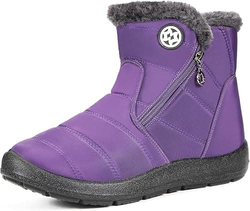 Hsyooes Winter Boots Women's Waterproof Winter Shoes Warm Ankle Boots Winter Snow Depth Lined Short Shaft Boots Non-Slip Slip-On Boots Flat على Amazon.ae - متتبع الأسعار