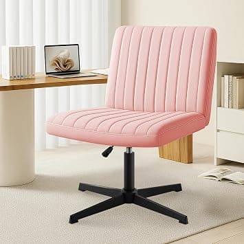 LIWEIGHT Criss Cross Legged Office Chair, Armless No Wheels, Height Adjustable 64cm Wide Seat PU Leather Computer Chair for Modern Home Office Bedroom Swivel Vanity, 180 KG Weight (Pink) on Amazon - Best Deal Finder