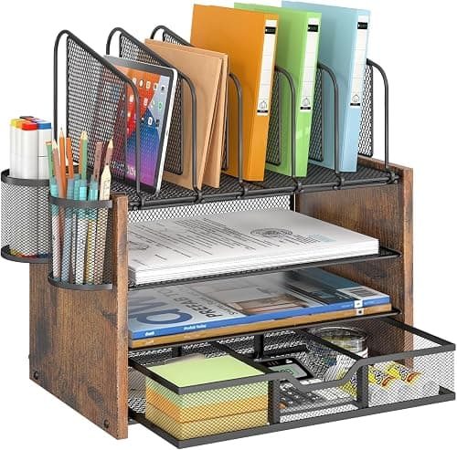 Oasisgalore Desktop Organizer for Home Office,4 Tier Paper File Holder Tray Stationary Organizer with 2 Pen Holders Office Desk Accessories (Wood black) on Amazon.ae - Price Tracker