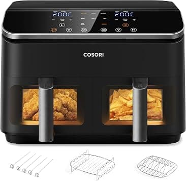 COSORI Hot Air Fryer 2 Chambers, Test Winner of Stiftung Warentest, 6-in-1 Dual Zone Air Fryer 8.5 L, Double Chamber with Viewing Window for Balanced Meal, Light Silver on Amazon.ae - Price Tracker