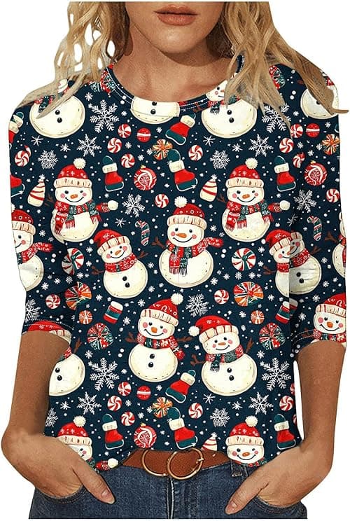 Womens Christmas T Shirt Rude Christmas Jumpers 3/4 Sleeve Tshirt Xmas Tree Snowflake Santa Printed Tops Crew Neck T Shirt Xmas Party Tops Tunic Top Casual Holiday Blouse on Amazon.ae - Price Tracker