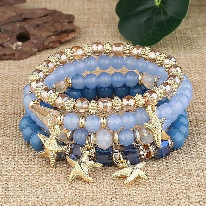 Cute Charm Bracelets Set Gold Beaded Stackable Stretch Bracelets Bohemian Summer Jewelry Gifts for Women on Amazon.ae - Price Tracker