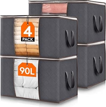 Lifewit 90L Large Capacity Clothes Storage Bag Organizer with Reinforced Handle Thick Fabric for Comforters, Blankets, Bedding, Foldable with Sturdy Zipper, Clear Window, 4 Pack, Grey on Amazon.ae - Price Tracker