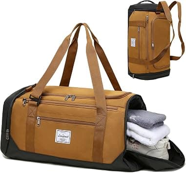 Laripwit Gym Bags for Men, 40L Medium Sports Travel Duffel Bag with Shoe Compartment & Wet Pocket Lightweight Gym Duffle Bag Backpack Multipurpose Weekender Overnight Backpack for Women, Brown, Brown, on Amazon - Best Deal Finder