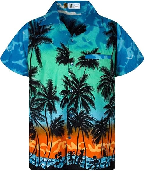 V.H.O. Funky Hawaiibluse Hawaiihemd Damen Kurzarm Fronttasche Hawaii-Print Strand Beach Palmen Diverse Farben on Amazon.ae - Price Tracker