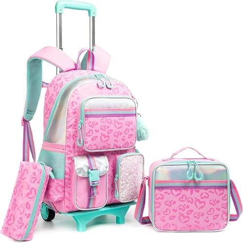 HTgroce School Bag with Wheels Trolley School Bag Backpack School Backpack Trolley School Trolley School Bag Girls Large Trolley School Bag Backpack with Wheels for Girls Children على Amazon.ae - متتبع الأسعار