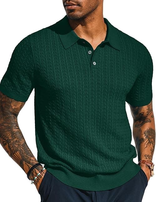 PJ PAUL JONES Mens Knit Polo Shirt Short Sleeve Hollow Out Knit Shirt Texture Knitted Polo on Amazon.ae - Price Tracker