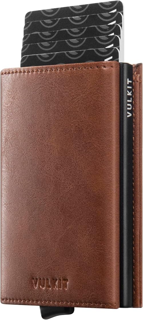 VULKIT Credit Card Holder RFID Blocking Mens Leather Bifold Card Wallet Automatic Pop Up for 9 Cards with ID Window & Coin Pocket على Amazon.ae - متتبع الأسعار