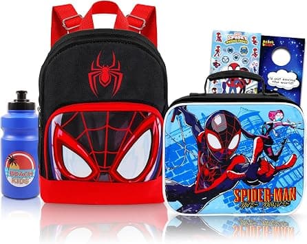 Miles Morales Mini Backpack with Lunch Box Set - Bundle of 10” Spiderman Backpack, Lunch Bag, Water Bottle, Stickers, More on Amazon.ae - Price Tracker