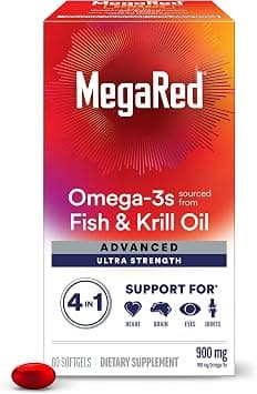 MegaRed Fish Oil + Krill Oil 900mg Omega 3 Supplement with EPA & DHA, Supports Heart, Brain, Joint and Eye Health, No Fishy Aftertaste - 60 Softgels (60 servings) on Amazon.ae - Price Tracker