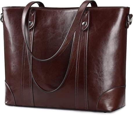 S-ZONE Leather Tote Bag for Women Office Shoulder Handbag 15.6 Inch Work Laptop Briefcase on Amazon.ae - Price Tracker