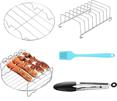SIK Air Fryer Accessories 5PCS for GoWISE COSORI Philips Ninja Air Fryer, Fit 3.2- 5.5l Deep Hot Air Fryer with Skewer Rack,Metal Holder, Toast Rack, Oil Brush, Food Tong, Dishwasher Safe BPA Free on Amazon - Best Deal Finder