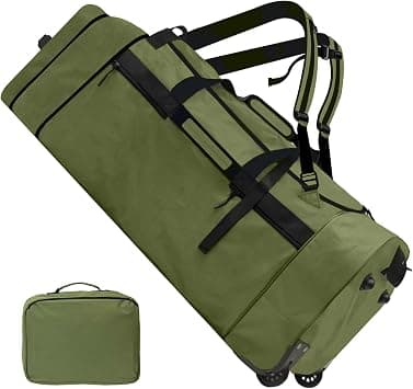 110L/120L Rolling Duffel Bag with Wheels - 28" No-Sag Design for Heavy Loads, Waterproof Travel Duffel w/Shoulder Straps and Dividers, Foldable Lightweight Design for Camping/Cargo/Air Travel, Green on Amazon.ae - Price Tracker