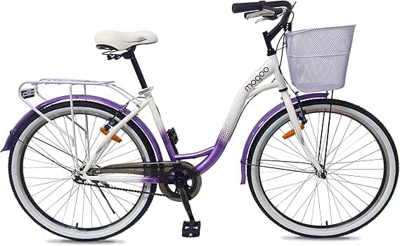 Mogoo Floress City Bike 26"/24" – 1-Speed, Steel Frame, V-Brakes, Lady’s Comfort Design, Rear Carrier, Steel Basket, Double Wall Alloy Rims, Classic Urban Bicycle for Women on Amazon.ae - Price Tracker
