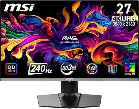 MSI MAG 272UP QD-OLED X24 27-Inch 4K UHD Gaming Monitor, 3840 x 2160, Quantum Dot OLED Panel, 240Hz, 0.03ms, DisplayHDR TRUE Black 400, AMD FreeSync Premium Pro, USB C (15W PD), Frame-less, Black on Amazon.ae - Price Tracker