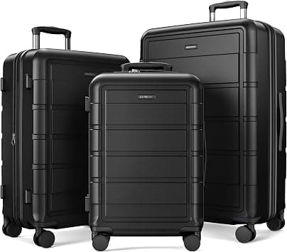 SHOWKOO Luggage Set 3 Piece Hardshell PC Expandable Suitcase, Black | Hard Shell Expandable Durable PC Lightweight Travel Luggage High Capacity with Double Spinner Wheels and TSA Lock on Amazon - Best Deal Finder