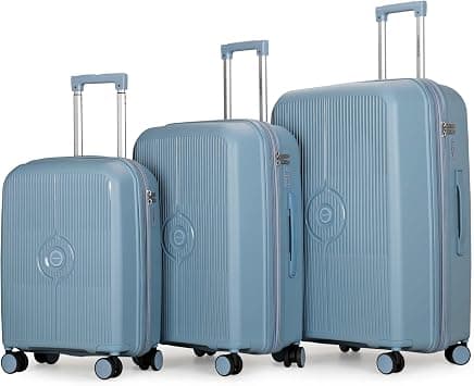 Cabinpro Unisex Expandable PP Fashion Trolley Luggage Set Lightweight Hard Shell Spinner luggage with 360° Degree 4 Twin Wheel and Double Zippers CP003 (Set of 3, Grey Blue) على Amazon.ae - متتبع الأسعار