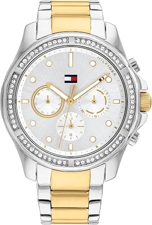 Tommy Hilfiger Women's Sporty Stainless Steel Watch with Crystal Bezel, Textured Dial, and Link Bracelet – Elegant Gift for Her on Amazon - Best Deal Finder