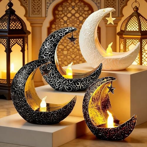 Yoawllty Ramadan Decorations Moon Shaped LED Candle Light - 4 Pack - Multicolor - Plastic - Tabletop - Energy Efficient - Cordless - Ramadan Theme on Amazon - Best Deal Finder