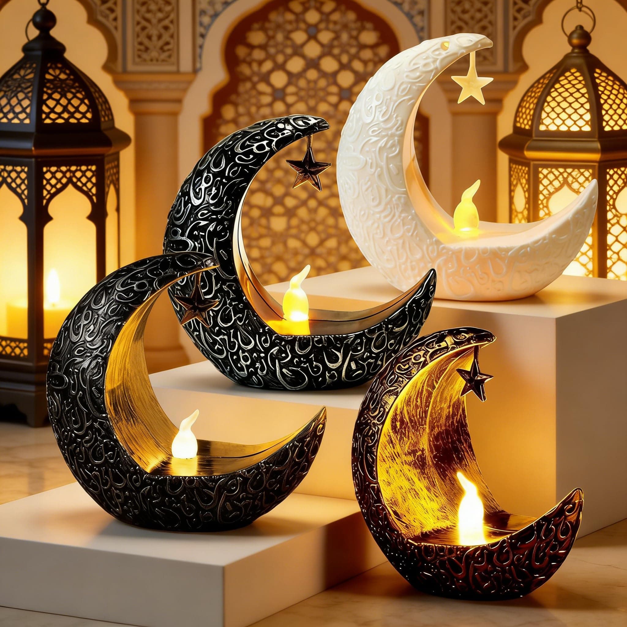 Yoawllty Ramadan Decorations Moon Shaped LED Candle Light - 4 Pack - Multicolor - Plastic - Tabletop - Energy Efficient - Cordless - Ramadan Theme on Amazon.ae - Price Tracker