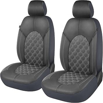 Caromop Luxury Leather Car Seat Covers Front Set - Anti-Stain Waterproof Automotive Seat Covers for Cars - Universal Car Interior Covers Seat Protectors for Sedans SUVs Pick-up Trucks (Gray/Gray Line) على Amazon.ae - متتبع الأسعار