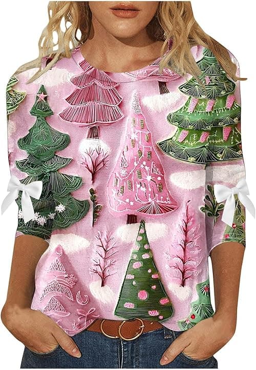 Christmas Tshirts Women Novelty Christmas Jumper 3/4 Sleeve Tops Round Neck T Shirts Funny Reindeer Xmas Tree Tops Ugly Xmas Jumper Shirt Loose Blouses for Holiday Party Going Out on Amazon.ae - Price Tracker