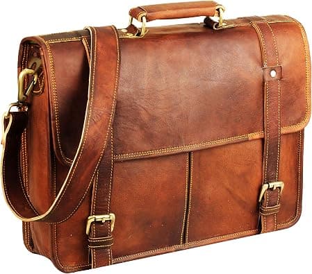 15 Inch Brown Leather Messenger Bag for Men and Women | Best Laptop Briefcase Computer Satchel Shoulder Crossbody Bag | Full Grain Leather Bag A Perfect Companion for College, Office Use, Brown, على Amazon.ae - متتبع الأسعار