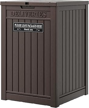LHBGO 48 Gallon Package Delivery Box for Porch, Storage Box with Lockable Secure, Large Double Wall Resin Outdoor Package Delivery and Waterproof Deck Box,Brown - متتبع أسعار Amazon.sa