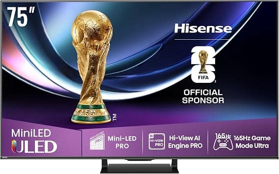 Hisense 75″ ULED MINI LED Pro, 165Hz VRR game mode Ultra, High View AI Engine PRO, Dolby Vision Atmos, 2.1.2 Multi-Channel Surround, Anti Reflection - متتبع أسعار Amazon.sa