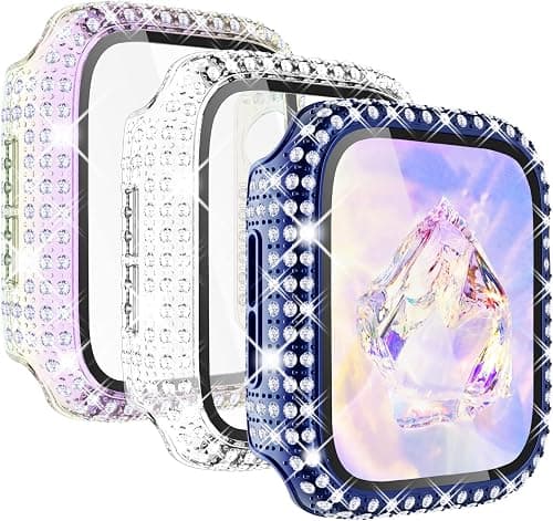 KADES 3-Pack Bling Cases Compatible with Apple Watch Case 40mm Full Diamond with Built-in Screen Protector for Apple Watch Series SE3 SE2 6 5 4 SE (40mm, Blue/Iridescent/Clear) على Amazon.ae - متتبع الأسعار