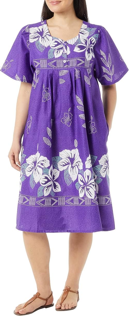 AmeriMark Womens Patio Dress Lounger Floral Print Border Short Sleeve and Pockets on Amazon.ae - Price Tracker