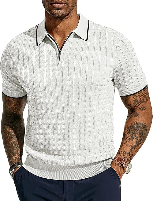 PJ PAUL JONES Men's Knit Polo Shirts Short Sleeve Quarter Zip Polo Shirt on Amazon.ae - Price Tracker