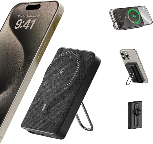 Brave 10000mAh Magnetic Power Bank with Stand & Cable, 15W MagSafe Wireless Charger, 20W PD Battery Pack for iPhone 17/16/15 Series & Samsung - Black on Amazon.ae - Price Tracker