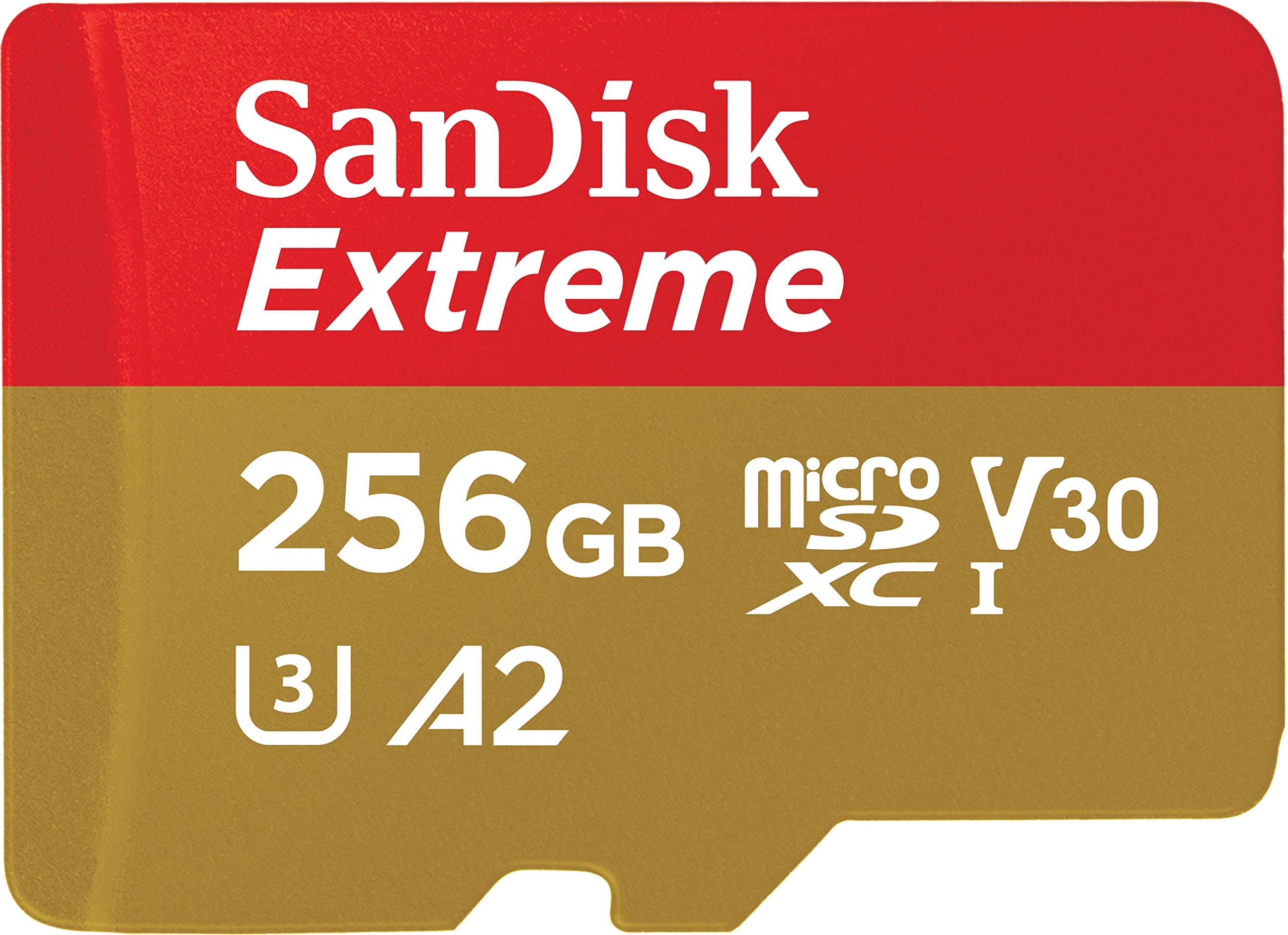 SanDisk 256GB Extreme microSD UHS I Card for 4K Video on Smartphones, Action Cams & Drones 190MB/s Read, 130MB/s Write SDSQXAV 256G GN6MN, Red/Gold on Amazon.ae - Price Tracker