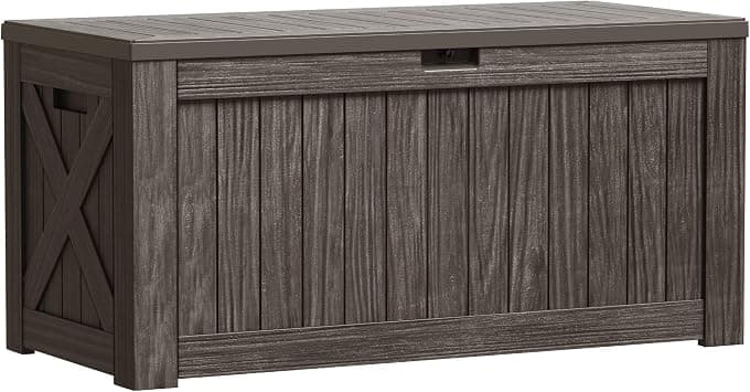 Greesum 120 Gallon Resin Deck Box Large Outdoor Storage for Patio Pillow, Garden Tools, Pool Supplies, Weatherproof, Lockable, Brown - متتبع أسعار Amazon.sa
