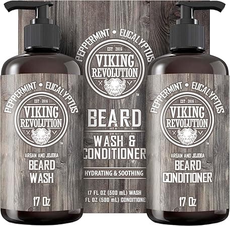 Viking Revolution Beard Wash & Conditioner Set w/Argan & Jojoba Oils – Softens, Smooths & Strengthens Beard Growth - Natural Peppermint and Eucalyptus Scent - Shampoo (17 oz) on Amazon.ae - Price Tracker