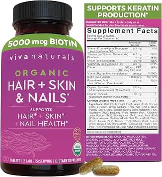 Viva Naturals Organic Hair Skin and Nails Vitamins for Women with Biotin, Hair Vitamins and Skin Vitamins That Promotes Healthy Hair and Nail Growth, 120 Tablets on Amazon.ae - Price Tracker