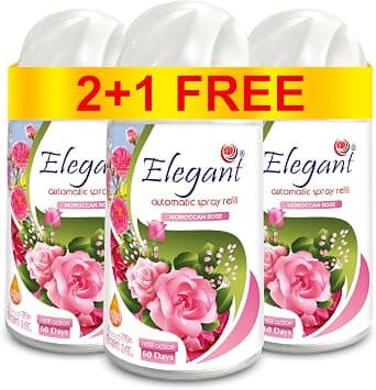 Elegant Automatic Spray REFILL – Moroccan Rose – 250ML – Pack of 3, Triple Pack (250ML x 3 Pcs) – Air Freshener REFILL for Home And Bathroom, Made With ESSENTIAL OILS على Amazon.ae - متتبع الأسعار