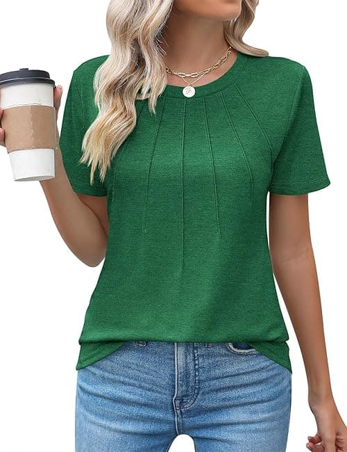 Kistore Womens Casual Crew Neck Short Sleeve Pleated Tops Blouses Fashion Clothes 2025 on Amazon.ae - Price Tracker
