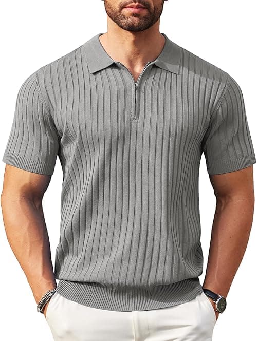 COOFANDY Men's Zipper Polo Shirts Short Sleeve Ribbed Knit Polo T Shirts Fashion Casual Golf Shirts on Amazon.ae - Price Tracker