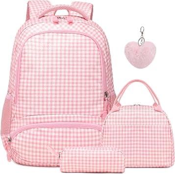 School Backpack for Girls, 3PCS Backpack Set with Lunch Box Pencil Case for Preschool Elementary High School Kids Teens, Checkered Pink, Glitter Checkered | Multiple Pockets School Bookbag with Chest Straps & Reflective Strips for Elementary Primary Middle School Girls Ages 6-16 على Amazon.ae - متتبع الأسعار