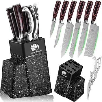 FULLHI 8pcs block Knife Set,chef's Knves Set with Block and Sharpener, Kitchen Knife Set,Multi-colour Handle, Gifts for Men Women (Coffee wood) on Amazon.ae - Price Tracker