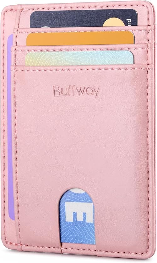 Buffway Mens Slim Wallet, Minimalist Thin Front Pocket Leather Credit Card Holder with RFID Blocking for Work Travel on Amazon.ae - Price Tracker