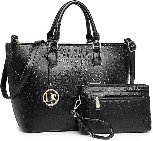 Dasein Women Vegan Ostrich Leather Handbag Tote Bag Top Handle Purse Satchel Hobo Bag 2 Handbags Set For Women on Amazon.ae - Price Tracker