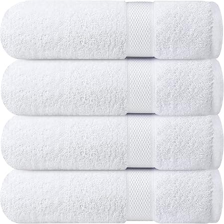 Infinitee Xclusives Premium Bath Towels Set Pack of 4-100% Ring Spun Cotton Bath Towels 70cm x 140cm - Highly Absorbent Durable Towels, Perfect for Daily Use (Brilliant White, Bath Towels) on Amazon.ae - Price Tracker