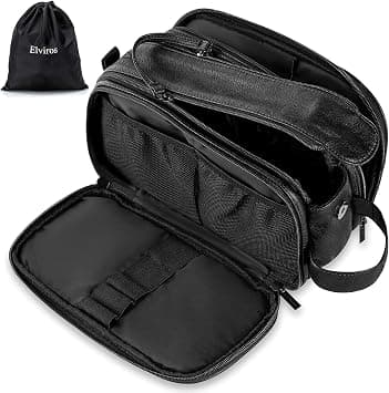 Elviros Water-Resistant Leather Toiletry Bag for Men Large Travel Wash Bag Shaving Dopp Kit Bathroom Gym Toiletries Makeup Organizer with Wet Dry Bag (Black) on Amazon - Best Deal Finder