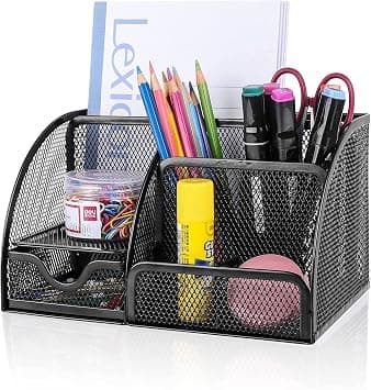 MARKQ Desk Organizer, Mesh Multifunctional Desktop Caddy Pen Holder with 6 Compartments and 1 Drawer, Black Stationary Holder for Home, Office Supplies, School, Classroom, Workshop على Amazon.ae - متتبع الأسعار